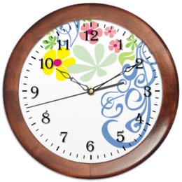 Заказать часы для офиса в Москве. Часы круглые из дерева завитушки и цветы от nikol - готовые дизайны и нанесение принтов.