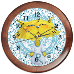 Заказать часы для офиса в Москве. Часы круглые из дерева Рысёнок от Margarita Nia - готовые дизайны и нанесение принтов.