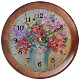 Заказать часы для офиса в Москве. Часы круглые из дерева Облако цветов от rikart - готовые дизайны и нанесение принтов.