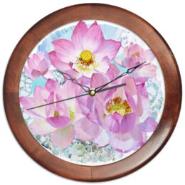 Заказать часы для офиса в Москве. Часы круглые из дерева Розовые лотосы от валентина люсенкова - готовые дизайны и нанесение принтов.