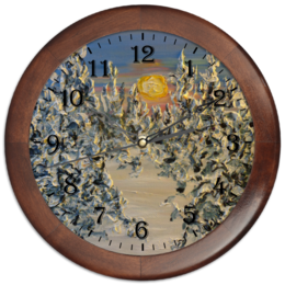 Заказать часы для офиса в Москве. Часы круглые из дерева Время зима от rikart - готовые дизайны и нанесение принтов.