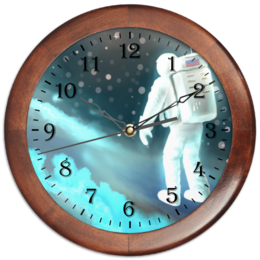 Заказать часы для офиса в Москве. Часы круглые из дерева Космический путешественник от LeshiyStudio - готовые дизайны и нанесение принтов.