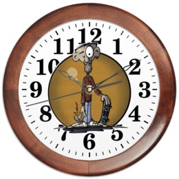 Заказать часы для офиса в Москве. Часы круглые из дерева Скейтбордист от Дана Столыпина - готовые дизайны и нанесение принтов.