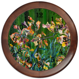 Заказать часы для офиса в Москве. Часы круглые из дерева Осенние цветы от rikart - готовые дизайны и нанесение принтов.