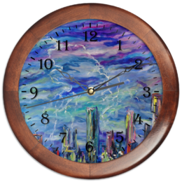 Заказать часы для офиса в Москве. Часы круглые из дерева Молния от rikart - готовые дизайны и нанесение принтов.