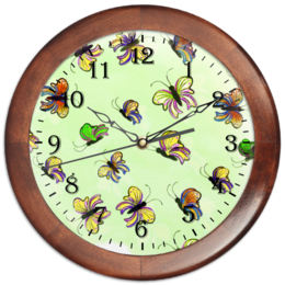 Заказать часы для офиса в Москве. Часы круглые из дерева Бабочки от valezar - готовые дизайны и нанесение принтов.
