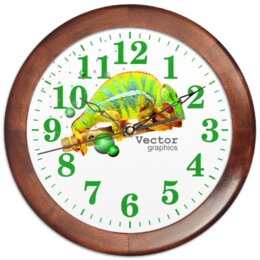 Заказать часы для офиса в Москве. Часы круглые из дерева Хамелеон. Векторная графика. от Zorgo-Art  - готовые дизайны и нанесение принтов.