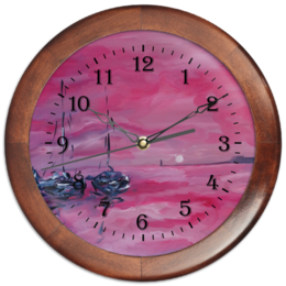 Заказать часы для офиса в Москве. Часы круглые из дерева розовый закат от rikart - готовые дизайны и нанесение принтов.
