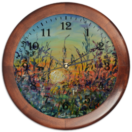 Заказать часы для офиса в Москве. Часы круглые из дерева Закат от rikart - готовые дизайны и нанесение принтов.