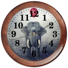 Заказать часы для офиса в Москве. Часы круглые из дерева Красный шар и слон от Дана Столыпина - готовые дизайны и нанесение принтов.