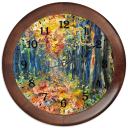 Заказать часы для офиса в Москве. Часы круглые из дерева Осень от rikart - готовые дизайны и нанесение принтов.