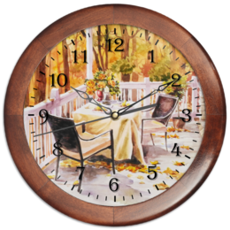 Заказать часы для офиса в Москве. Часы круглые из дерева Свидание с осенью от Марина Лысенко - готовые дизайны и нанесение принтов.