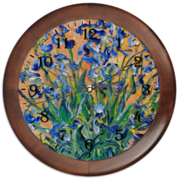 Заказать часы для офиса в Москве. Часы круглые из дерева Солнечные ирисы от rikart - готовые дизайны и нанесение принтов.