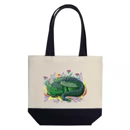 Заказать сумку в Москве. Шоппер Зеленый дракон в листьях от tigerda  - готовые дизайны и нанесение принтов.
