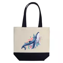 Заказать сумку в Москве. Шоппер Синий кит с цветами от tigerda  - готовые дизайны и нанесение принтов.
