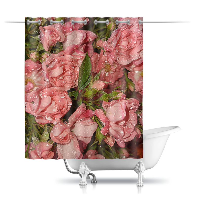 printio шторы в ванную розовые абстрактные цветы Printio Шторы в ванную Розовые розы.