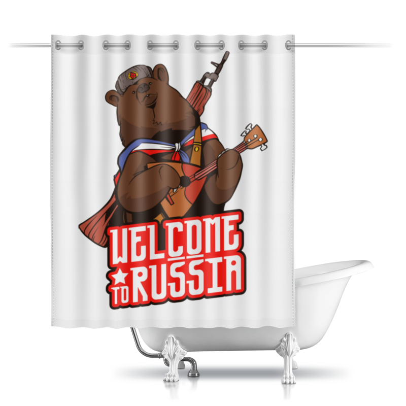 Printio Шторы в ванную Welcome to russia мужская футболка котик в шапке ушанке и с балалайкой 2xl серый меланж