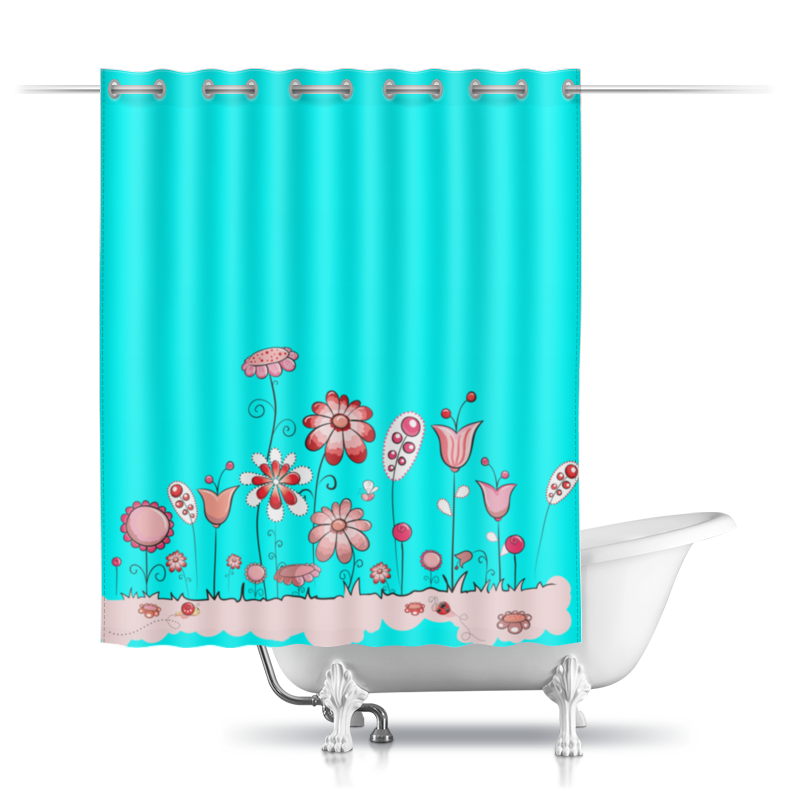 printio шторы в ванную розовые абстрактные цветы Printio Шторы в ванную Цветы