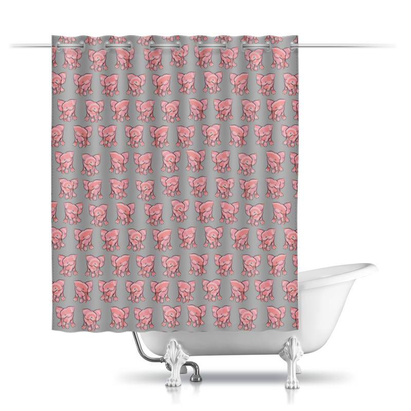printio шторы в ванную цветочный паттерн на оранжевом фоне Printio Шторы в ванную Розовый слоник