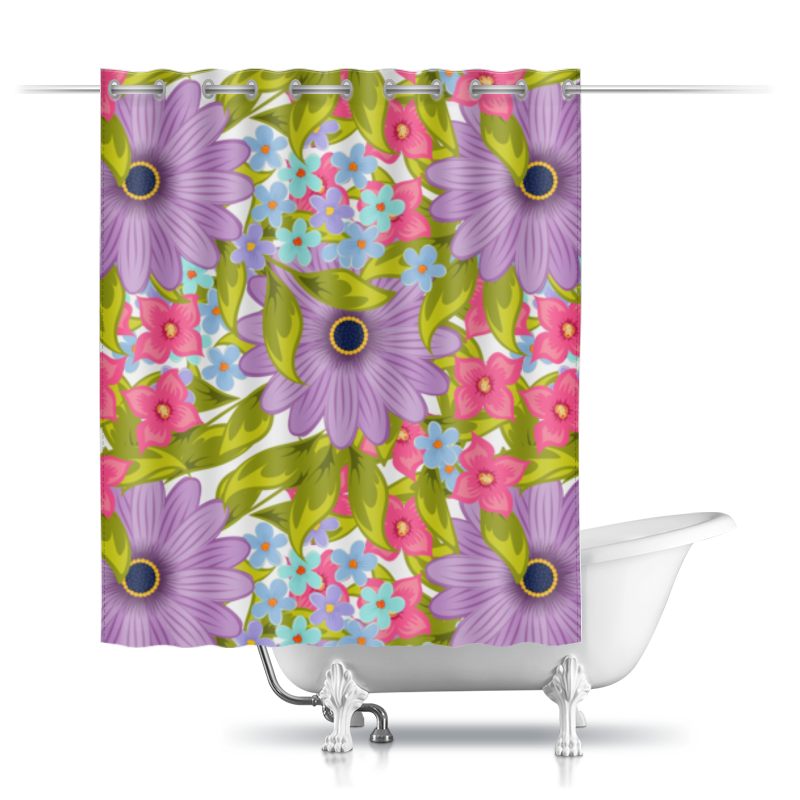 printio шторы в ванную розовые цветы Printio Шторы в ванную Цветы