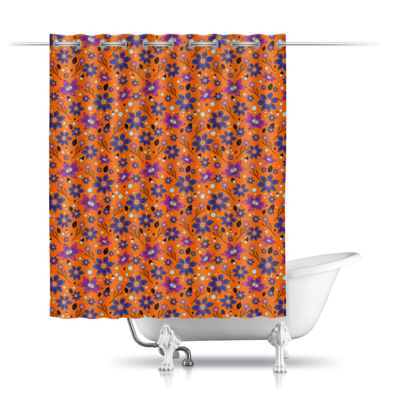 printio обложка для паспорта цветочный паттерн на оранжевом фоне Printio Шторы в ванную Цветочный паттерн на оранжевом фоне