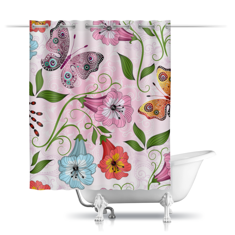 printio шторы в ванную розовые абстрактные цветы Printio Шторы в ванную Летние цветы