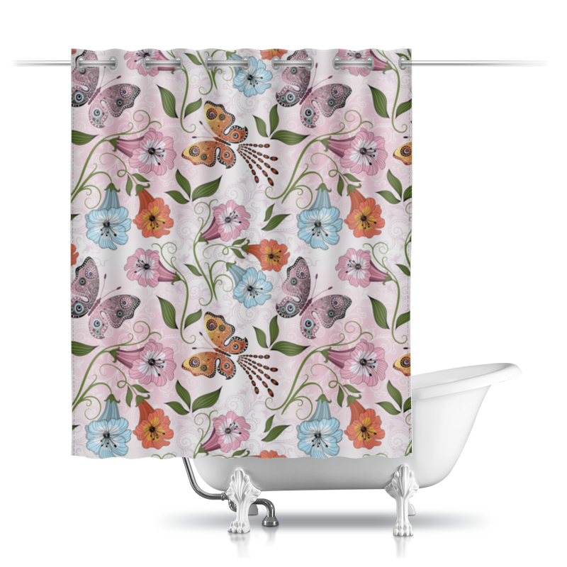 printio шторы в ванную розовые цветы Printio Шторы в ванную Летние цветы