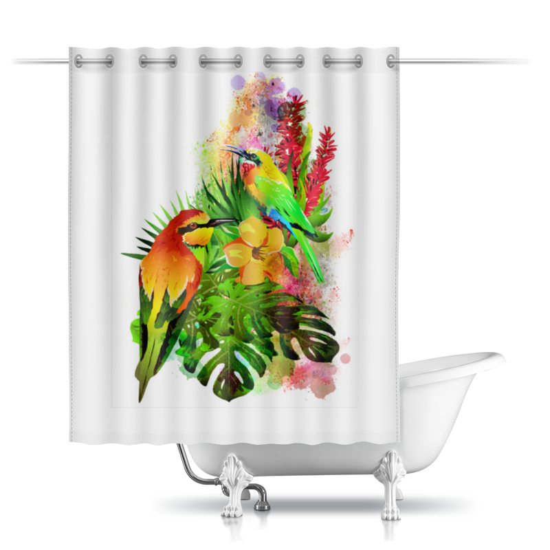 printio шторы в ванную тропические грёзы Printio Шторы в ванную Тропические птицы от зорго арт.