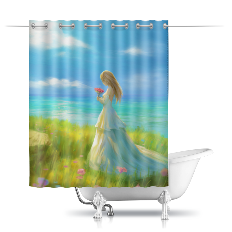 Printio Шторы в ванную Девушка с цветами printio шторы в ванную девушка в синих сережках