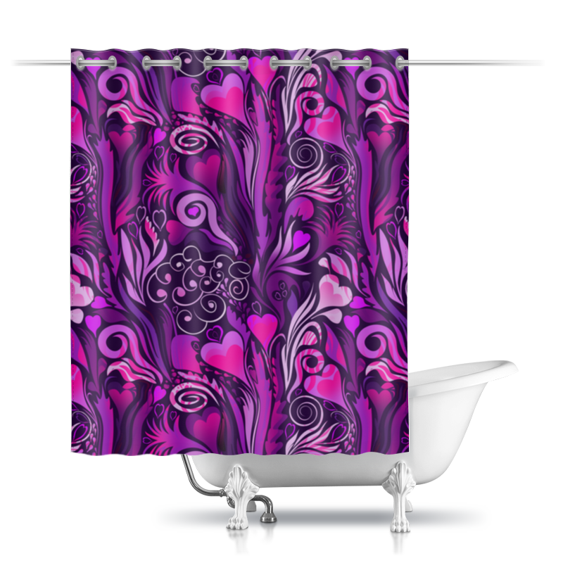 printio шторы в ванную водопад из разноцветных сердец Printio Шторы в ванную Сад розовых сердец