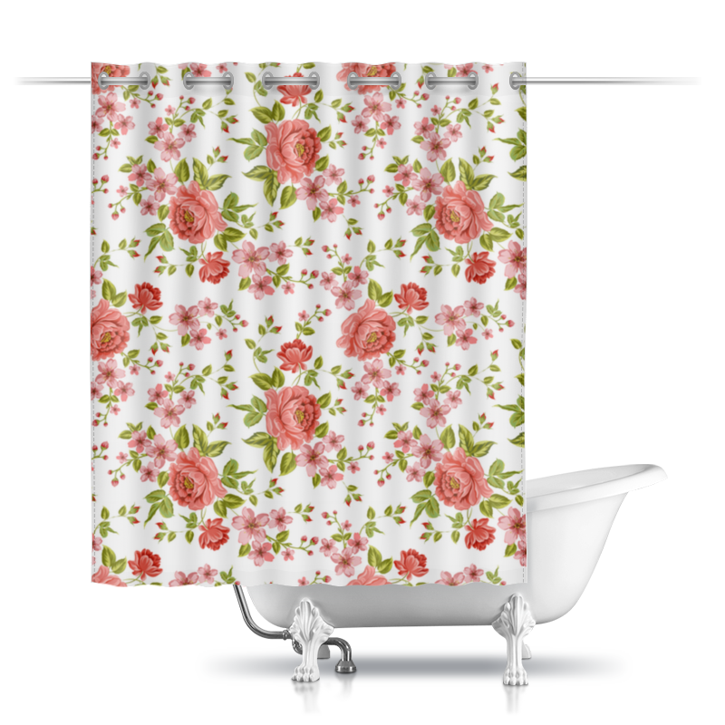 printio шторы в ванную розовые абстрактные цветы Printio Шторы в ванную Цветы