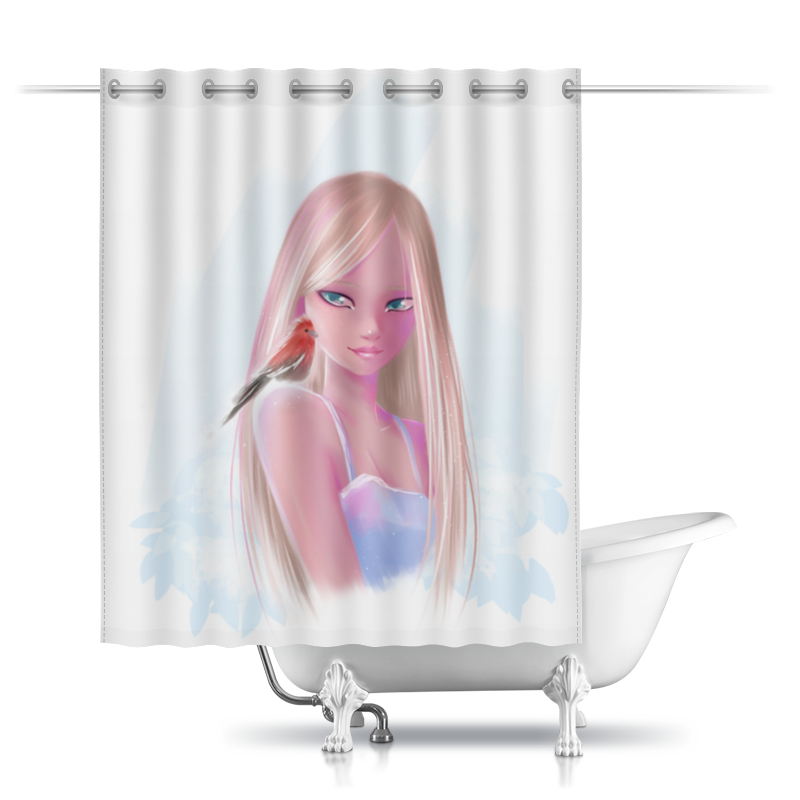 Printio Шторы в ванную Девушка с птицей printio шторы в ванную девушка в синих сережках