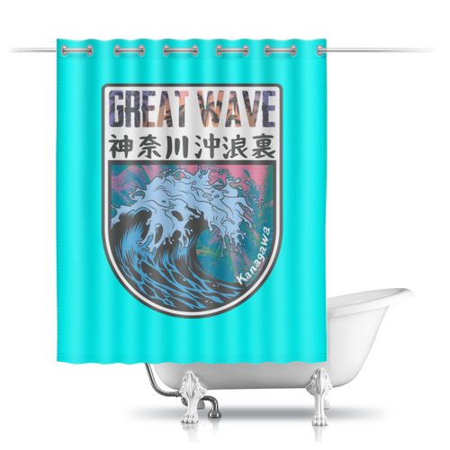 Заказать штору для ванных комнат в Москве. Шторы в ванную Great Wave off Aesthetic от Павел Павел - готовые дизайны и нанесение принтов.