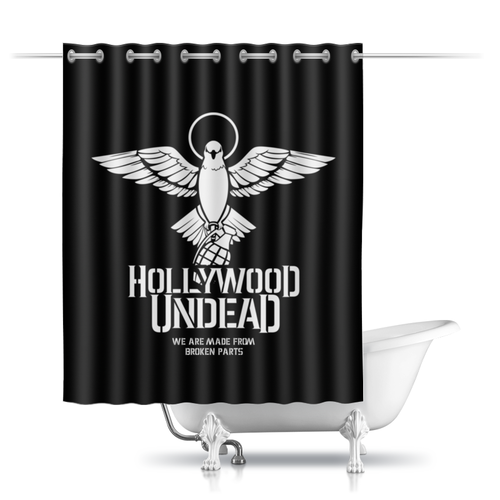 Заказать штору для ванных комнат в Москве. Шторы в ванную Hollywood Undead от geekbox - готовые дизайны и нанесение принтов.
