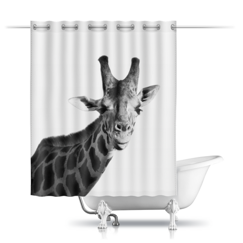 Заказать штору для ванных комнат в Москве. Шторы в ванную Жираф показывает язык от Julia Sundukova - готовые дизайны и нанесение принтов.