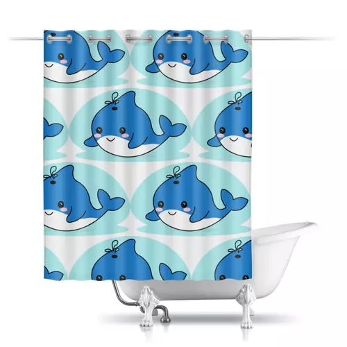 Заказать штору для ванных комнат в Москве. Шторы в ванную Шторы в ванную "Китёнок" синий от Octopus  - готовые дизайны и нанесение принтов.