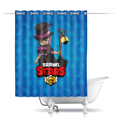 Заказать штору для ванных комнат в Москве. Шторы в ванную BRAWL STARS MORTIS от geekbox - готовые дизайны и нанесение принтов.