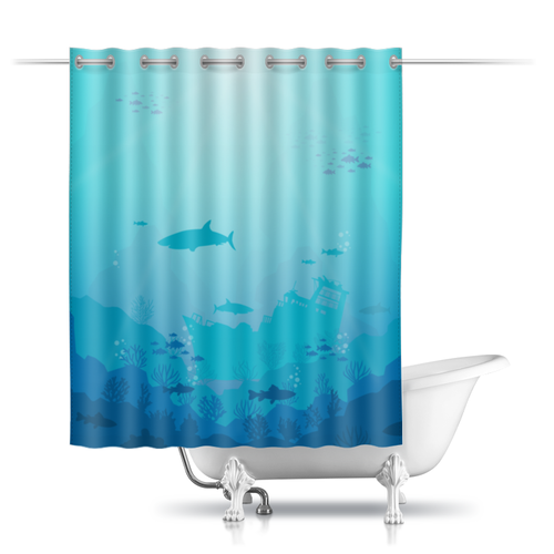 Заказать штору для ванных комнат в Москве. Шторы в ванную Скрыто морем! от Алексс Неро - готовые дизайны и нанесение принтов.