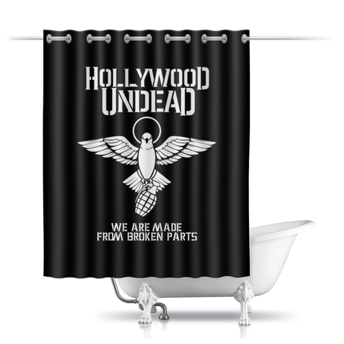 Заказать штору для ванных комнат в Москве. Шторы в ванную Hollywood Undead от geekbox - готовые дизайны и нанесение принтов.