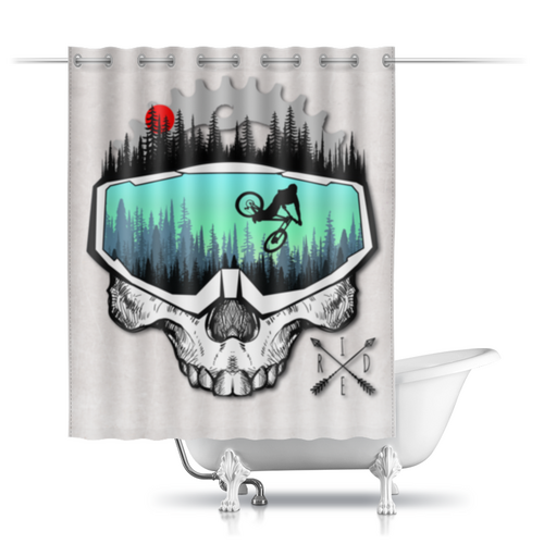 Заказать штору для ванных комнат в Москве. Шторы в ванную Mask MTB Skull от oneredfoxstore@gmail.com - готовые дизайны и нанесение принтов.