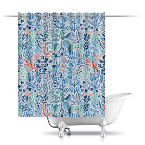 Заказать штору для ванных комнат в Москве. Шторы в ванную Летние растения от mishacatstore@yandex.ru - готовые дизайны и нанесение принтов.