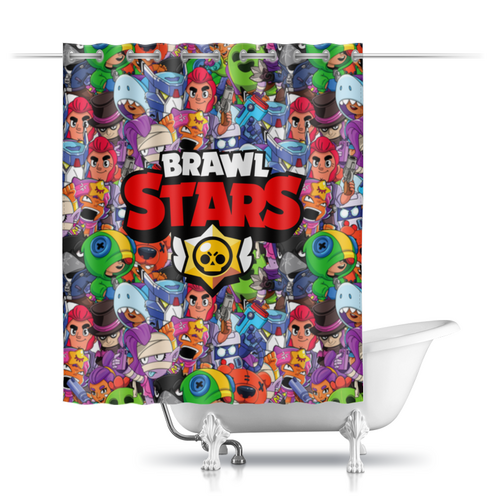 Заказать штору для ванных комнат в Москве. Шторы в ванную BRAWL STARS от geekbox - готовые дизайны и нанесение принтов.