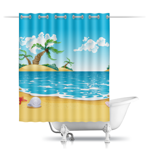 Заказать штору для ванных комнат в Москве. Шторы в ванную Пляж. от nadegda - готовые дизайны и нанесение принтов.