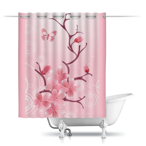 Заказать штору для ванных комнат в Москве. Шторы в ванную Сакура от Ирина - готовые дизайны и нанесение принтов.
