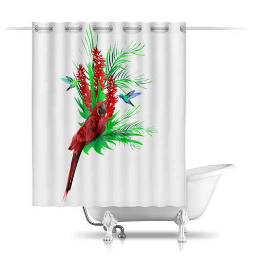 Заказать штору для ванных комнат в Москве. Шторы в ванную Тропические птицы от Зорго АРТ. от Zorgo-Art  - готовые дизайны и нанесение принтов.