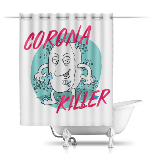 Заказать штору для ванных комнат в Москве. Шторы в ванную Corona Killer от Дана Столыпина - готовые дизайны и нанесение принтов.