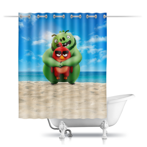 Заказать штору для ванных комнат в Москве. Шторы в ванную Angry Birds от skynatural - готовые дизайны и нанесение принтов.