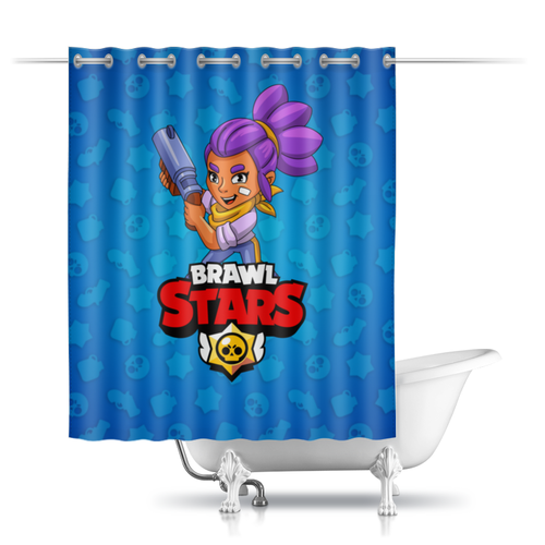 Заказать штору для ванных комнат в Москве. Шторы в ванную BRAWL STARS SHELLY  от geekbox - готовые дизайны и нанесение принтов.