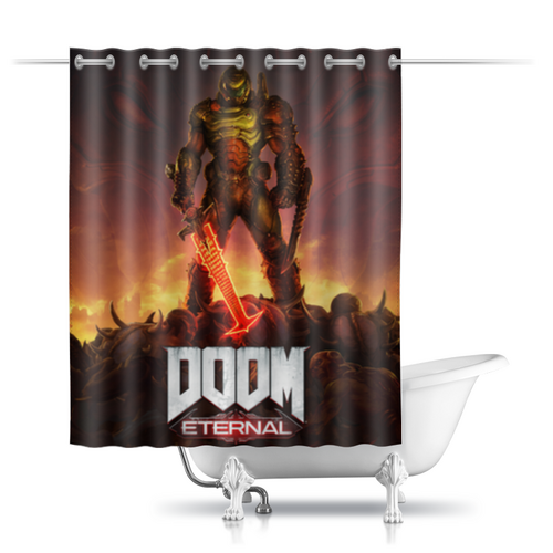 Заказать штору для ванных комнат в Москве. Шторы в ванную Doom Eternal от crash - готовые дизайны и нанесение принтов.
