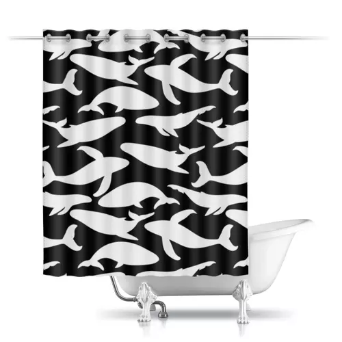 Заказать штору для ванных комнат в Москве. Шторы в ванную Киты в черно-белом от ELENA ZHARINOVA - готовые дизайны и нанесение принтов.